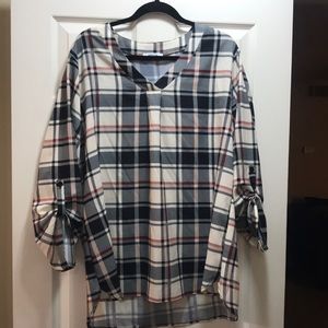 Youtalia 3/4 Cuffed Sleeve Blouse Plaid